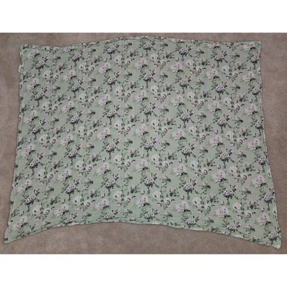 Modern Baby Green Purple Floral Muslin 100% Cotton Swaddle Blanket Lovey 27x36